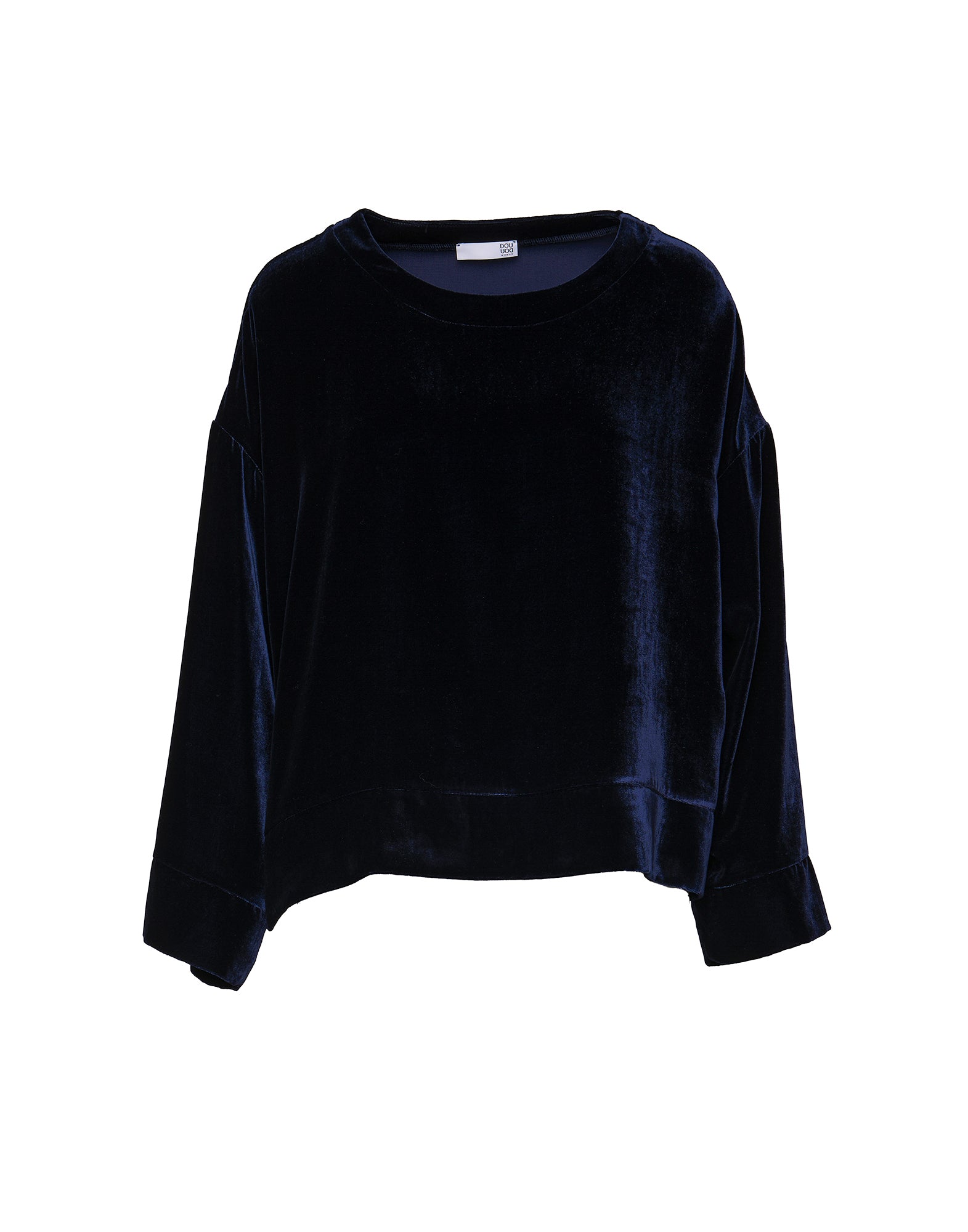 DOUUOD Casacca Ampia in Velluto Fluido Misto Seta Blu Notte