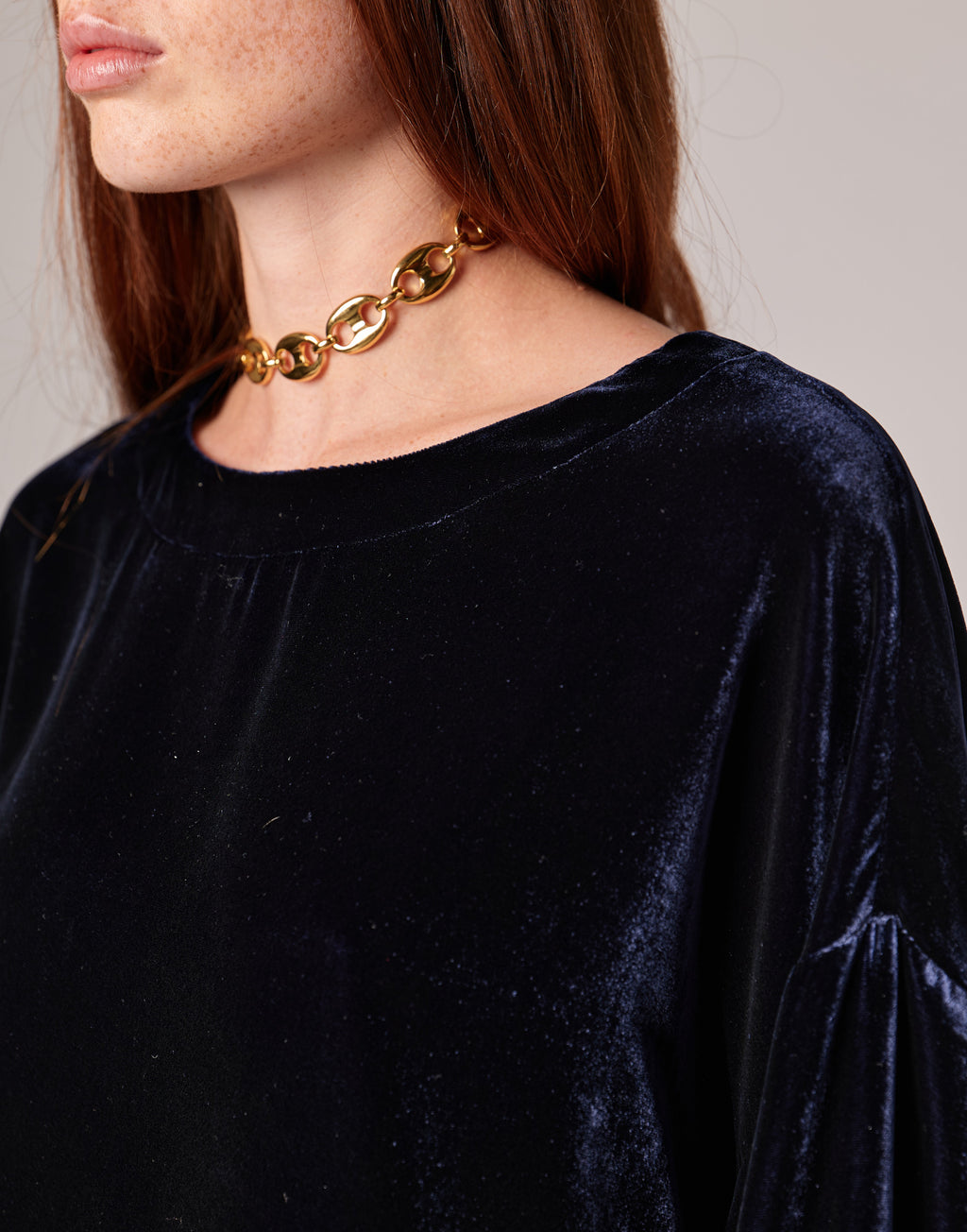 DOUUOD Casacca Ampia in Velluto Fluido Misto Seta Blu Notte