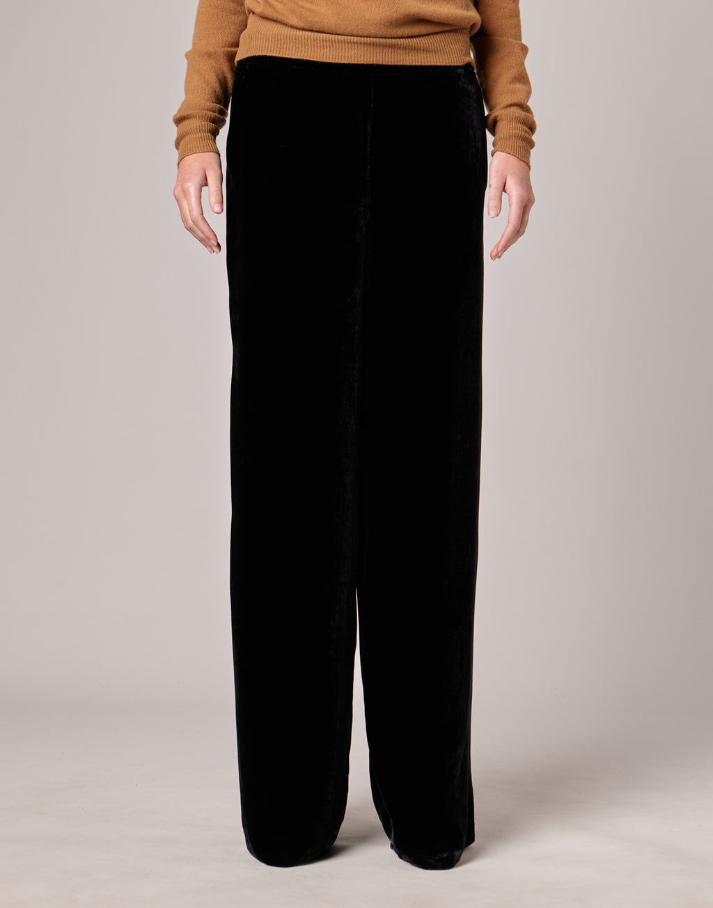 DOUUOD Pantaloni Lunghi in Velluto Fluido Misto Seta Blu Notte