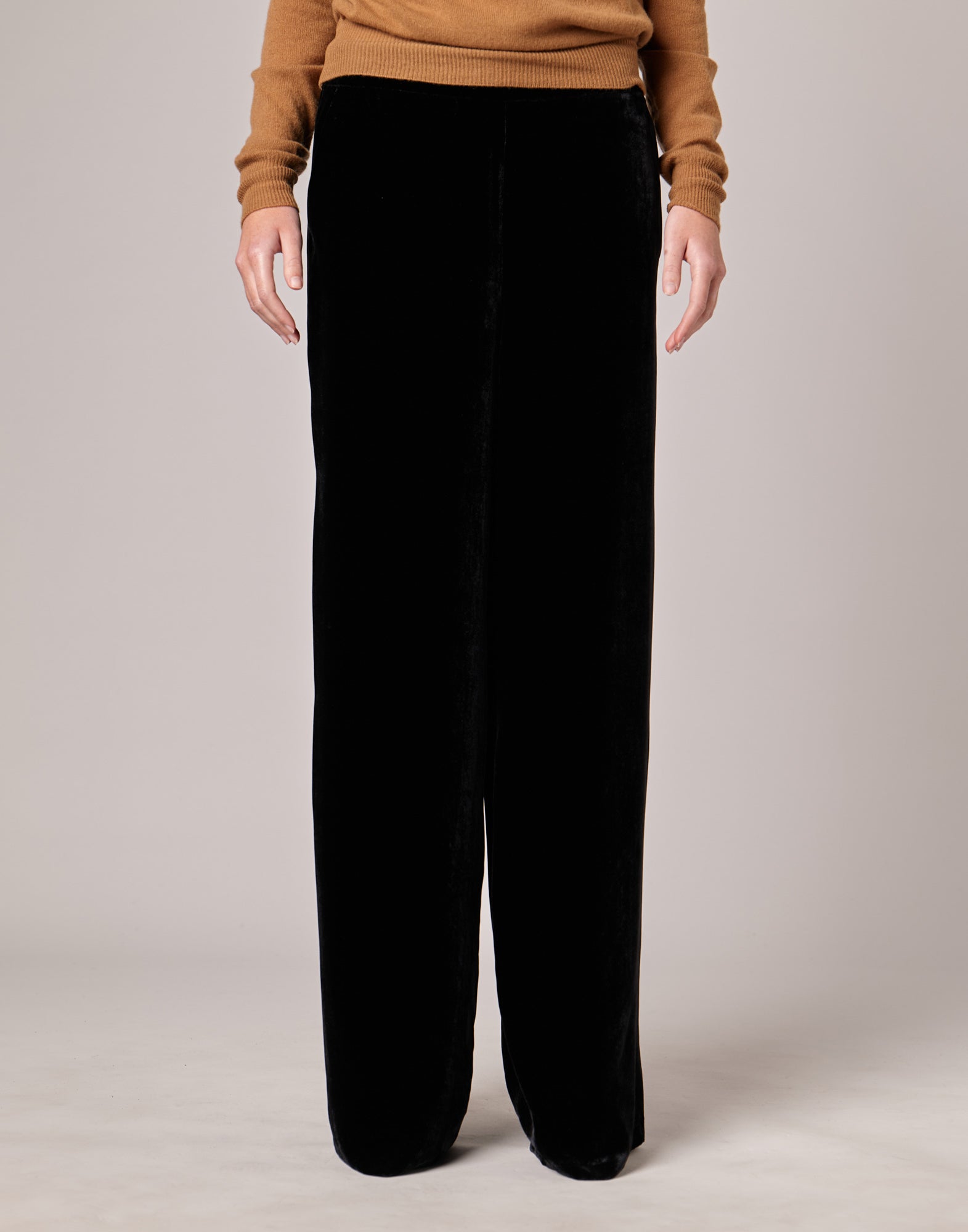 DOUUOD Pantaloni Lunghi in Velluto Fluido Misto Seta Blu Notte