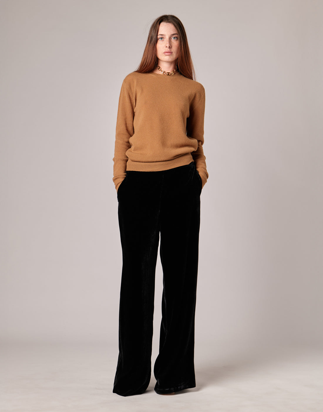 DOUUOD Pantaloni Lunghi in Velluto Fluido Misto Seta Blu Notte