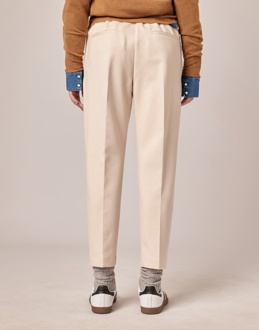 DOUUOD Pantaloni Lunghi con Elastico in Punto Milano Stucco