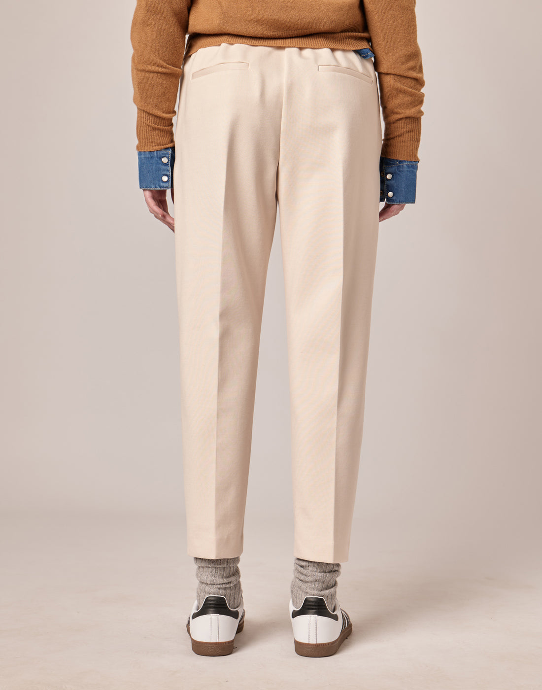 DOUUOD Pantaloni Lunghi con Elastico in Punto Milano Stucco