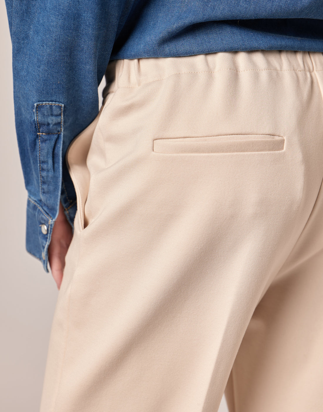 DOUUOD Pantaloni Lunghi con Elastico in Punto Milano Stucco