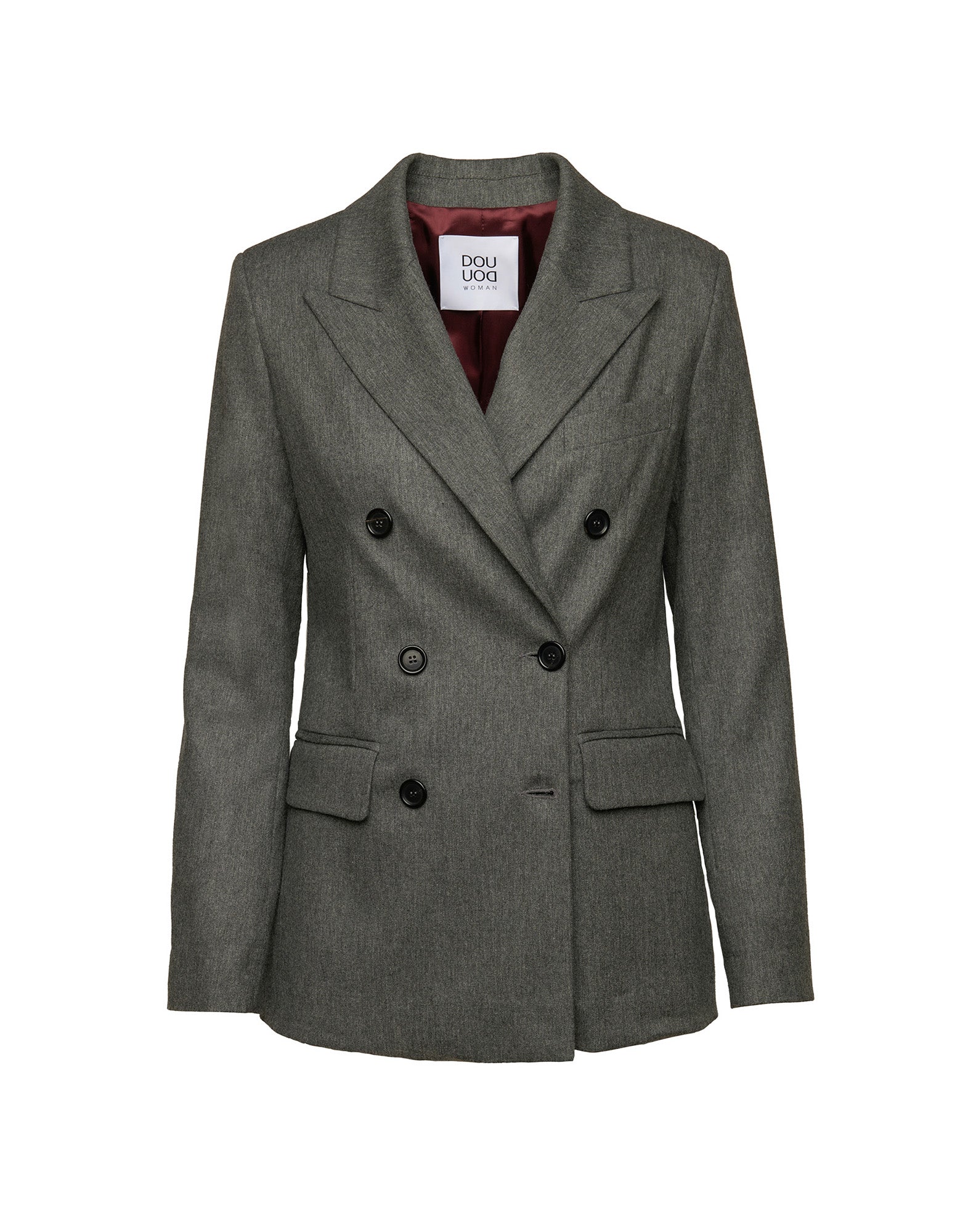 DOUUOD Giacca Doppio Petto in Flanella Misto Lana Stretch Grigio Fumo