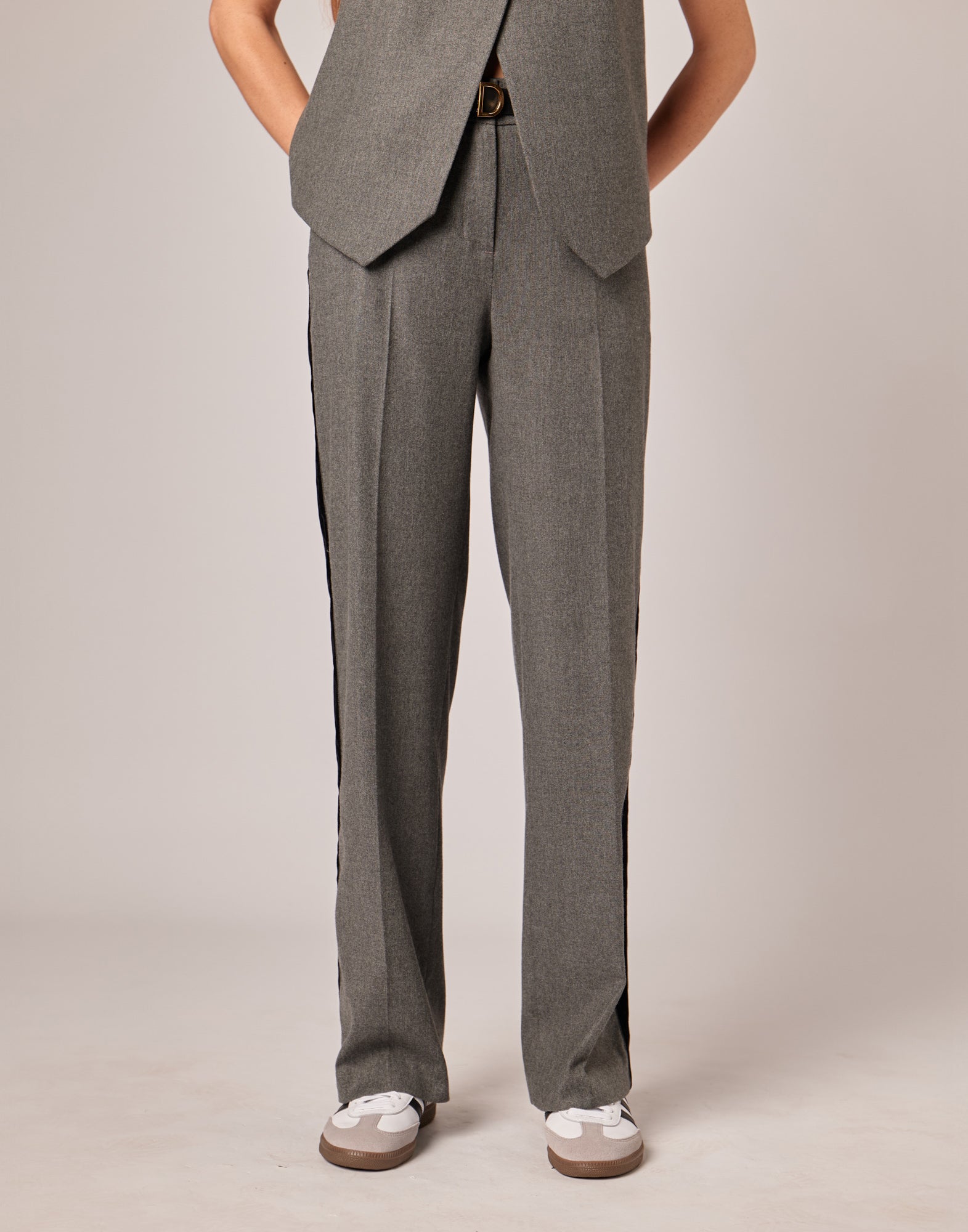 DOUUOD Pantaloni Lunghi in Flanella Misto Lana Stretch Grigio Fumo