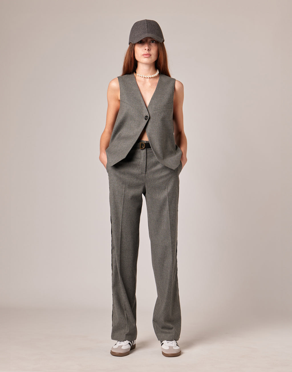 DOUUOD Pantaloni Lunghi in Flanella Misto Lana Stretch Grigio Fumo