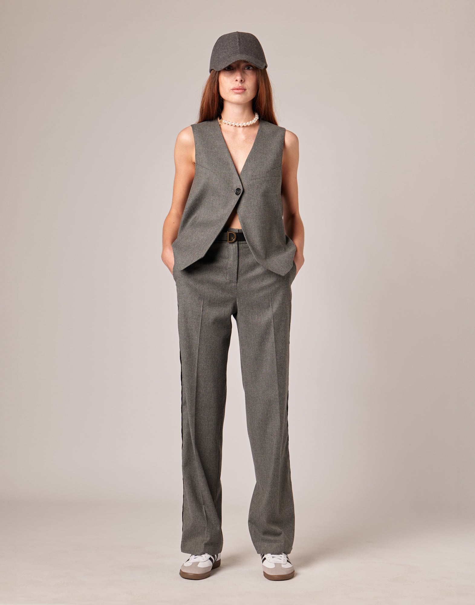 DOUUOD Pantaloni Lunghi in Flanella Misto Lana Stretch Grigio Fumo