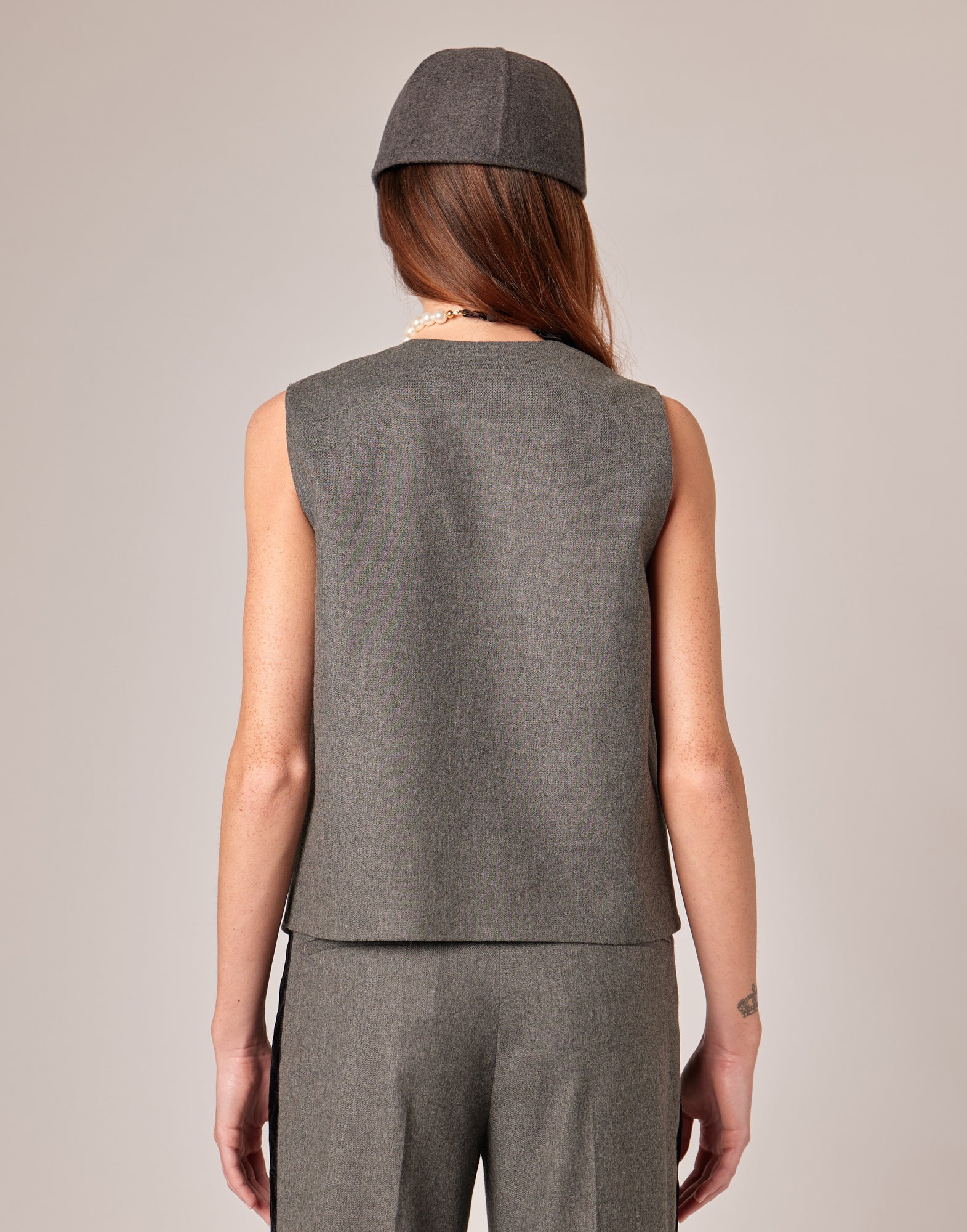 DOUUOD Gilet in Flanella Misto Lana Stretch Grigio Fumo