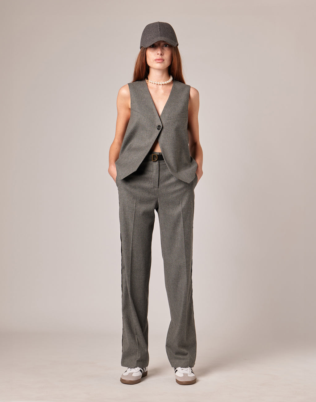 DOUUOD Gilet in Flanella Misto Lana Stretch Grigio Fumo