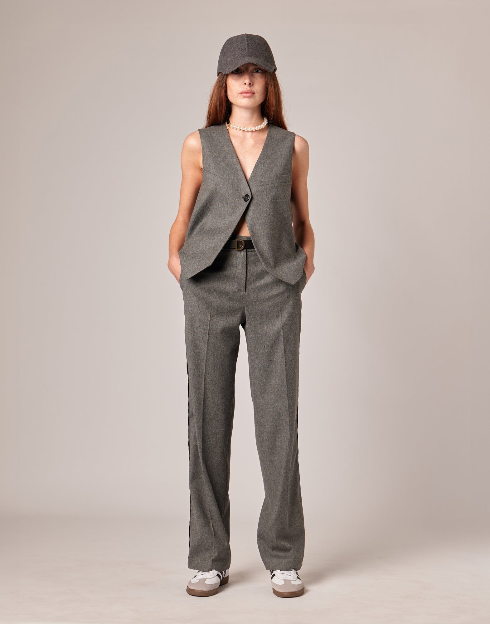 DOUUOD Gilet in Flanella Misto Lana Stretch Grigio Fumo