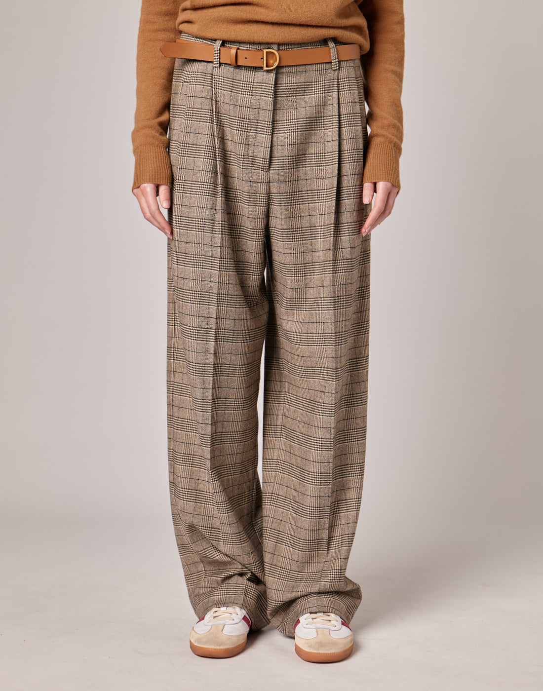 DOUUOD Pantaloni Lunghi con Pences in Prince of Wales Comfort