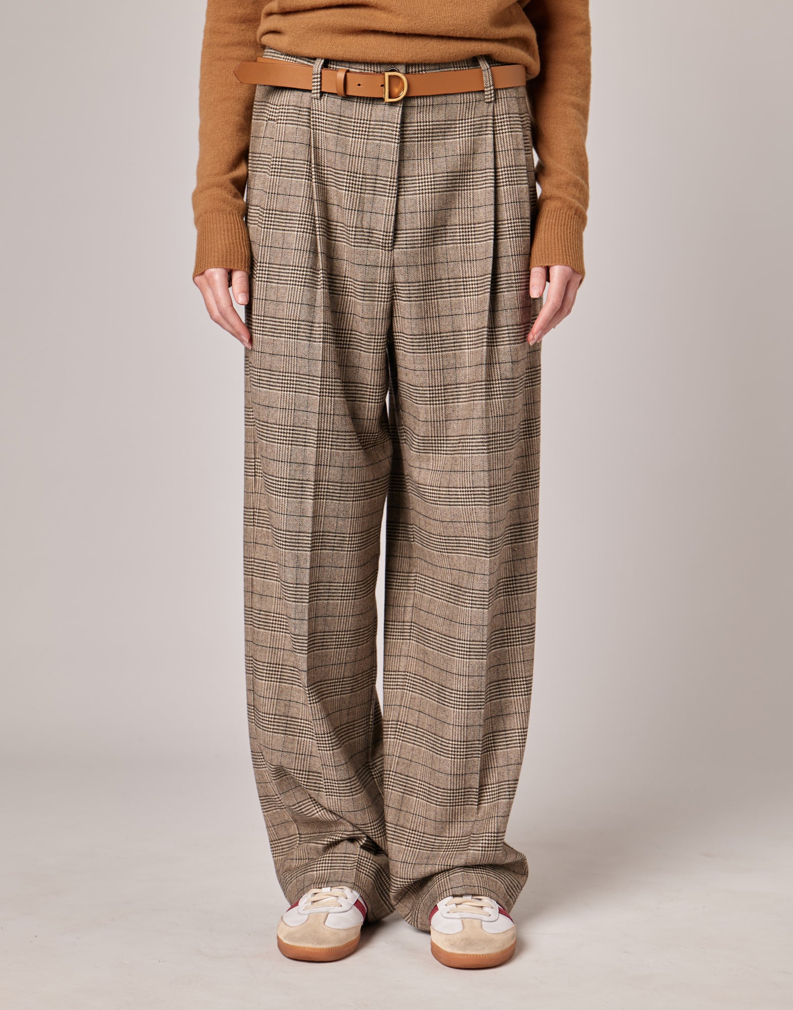 DOUUOD Pantaloni Lunghi con Pences in Prince of Wales Comfort