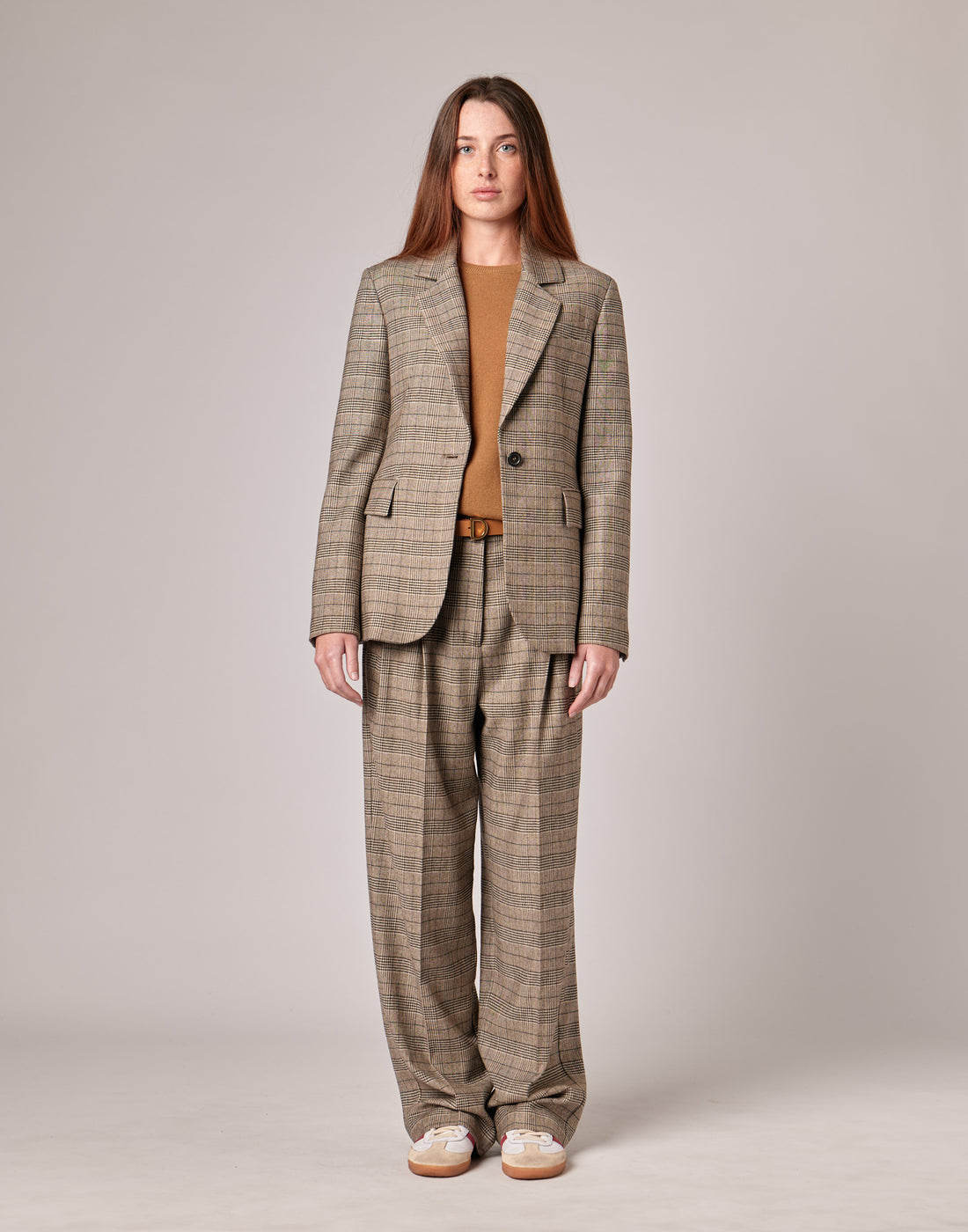 DOUUOD Pantaloni Lunghi con Pences in Prince of Wales Comfort