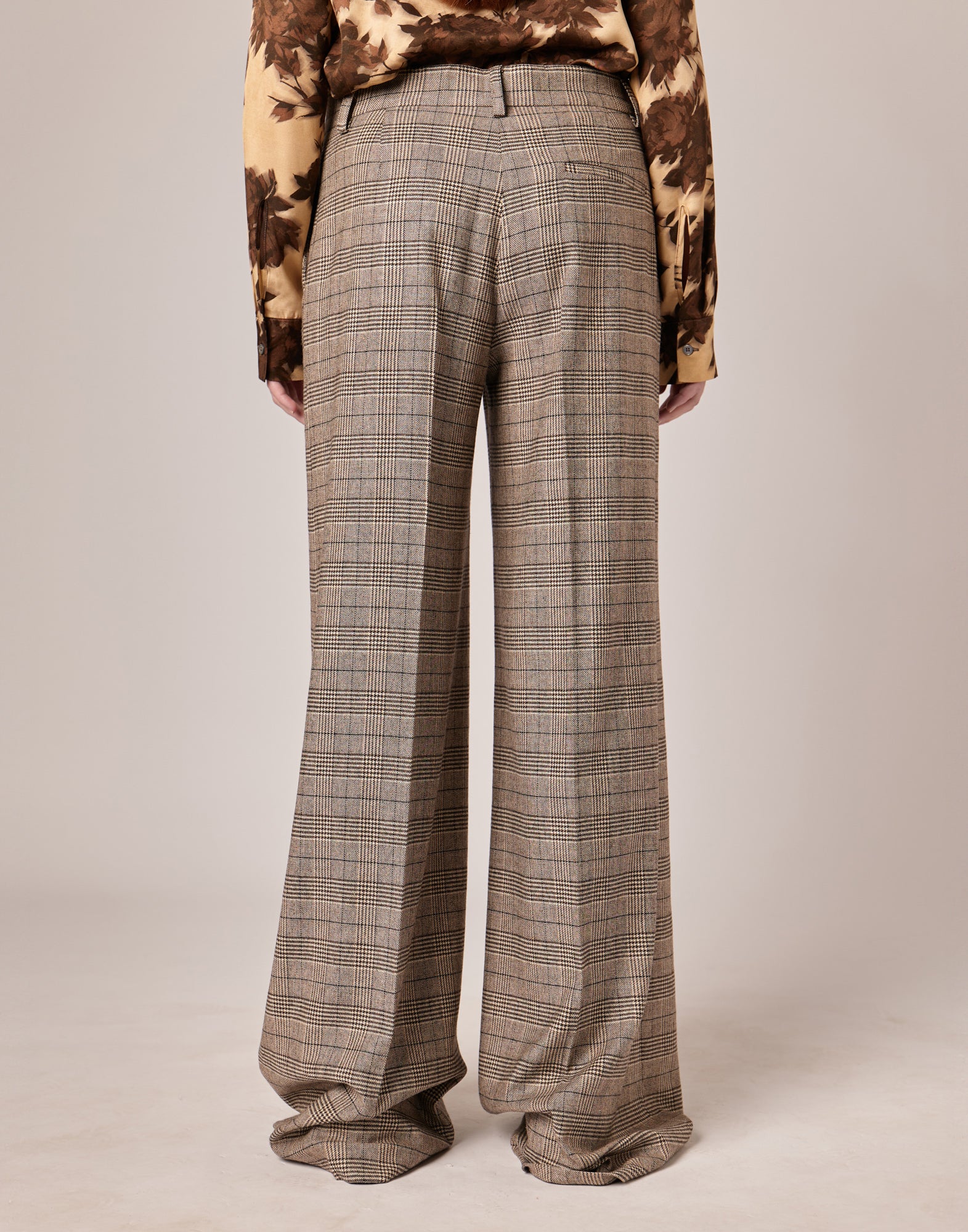 DOUUOD Pantaloni Ampi a Vita Alta in Prince of Wales Comfort