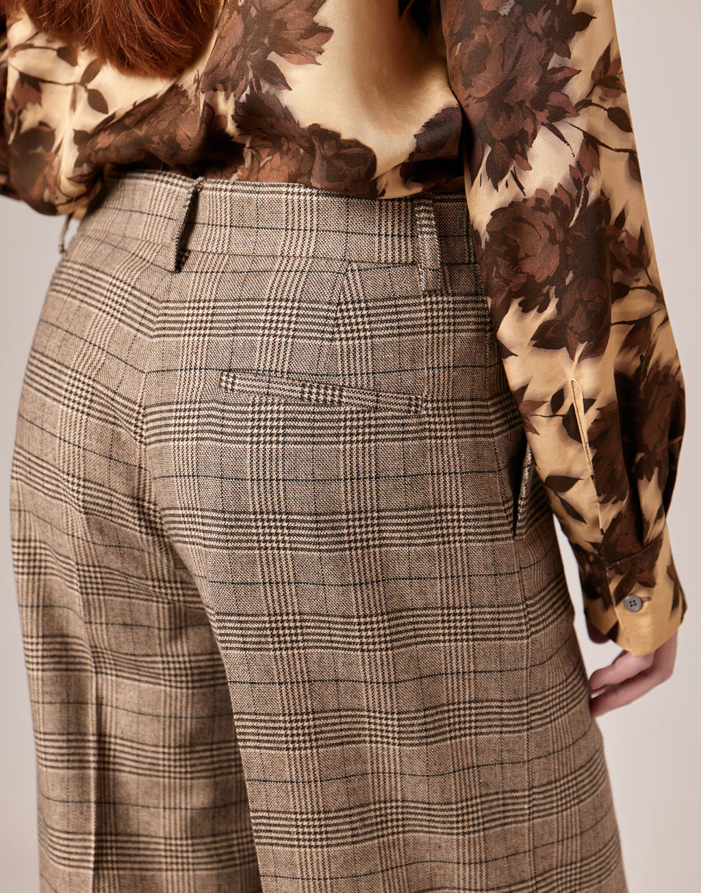 DOUUOD Pantaloni Ampi a Vita Alta in Prince of Wales Comfort