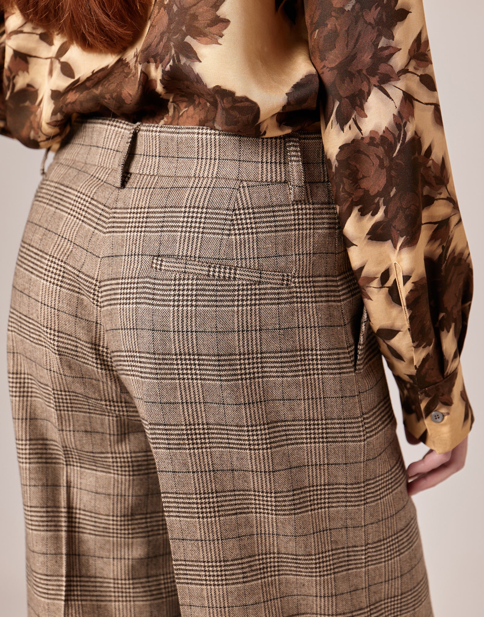 DOUUOD Pantaloni Ampi a Vita Alta in Prince of Wales Comfort