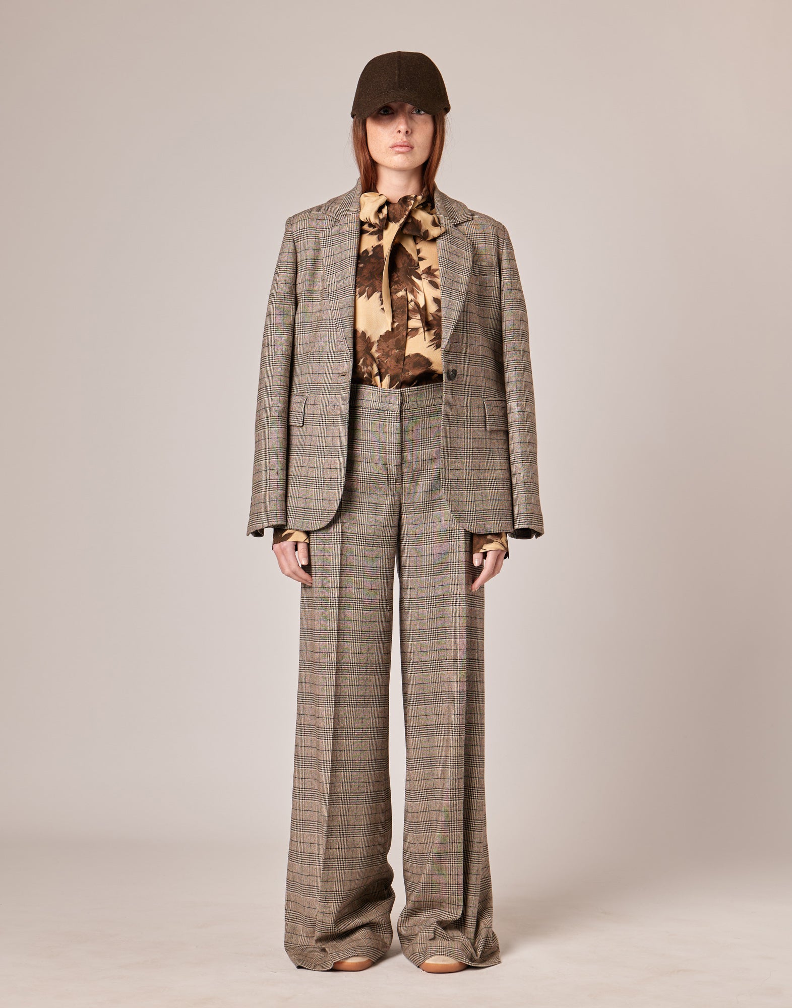 DOUUOD Pantaloni Ampi a Vita Alta in Prince of Wales Comfort