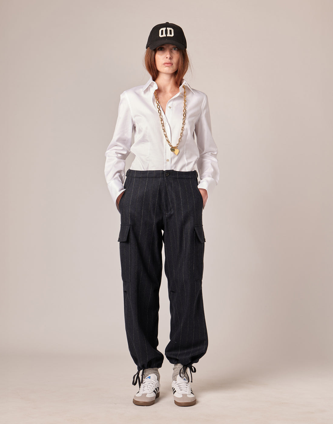 DOUUOD Pantaloni Cargo in Microresca Gessata Stretch
