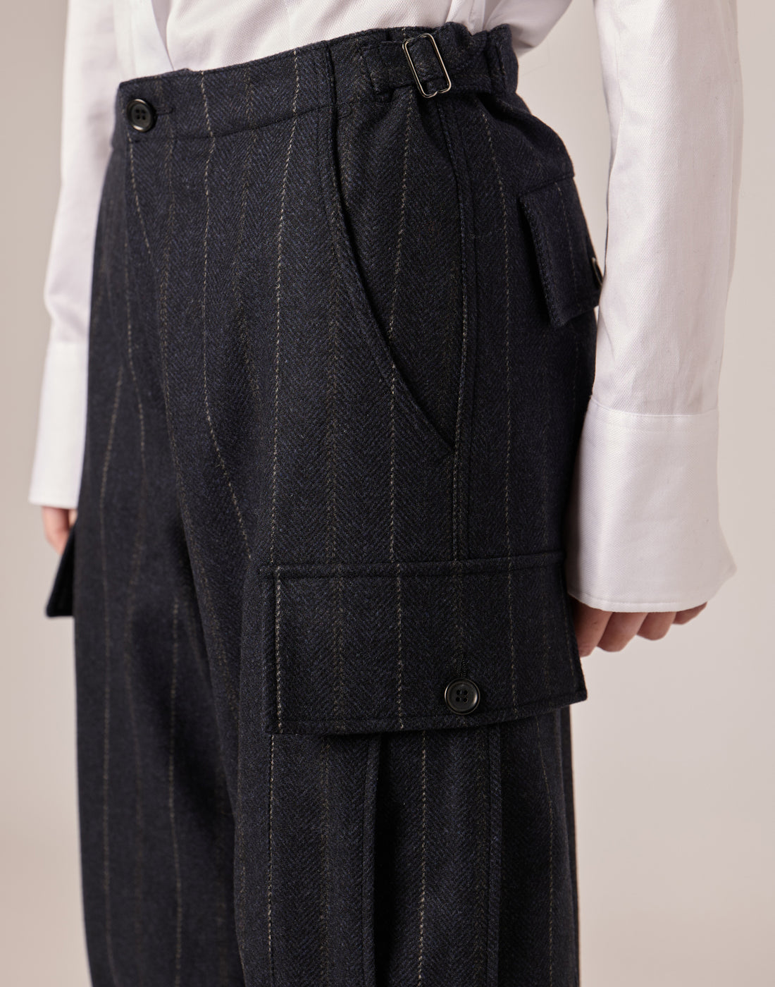 DOUUOD Pantaloni Cargo in Microresca Gessata Stretch