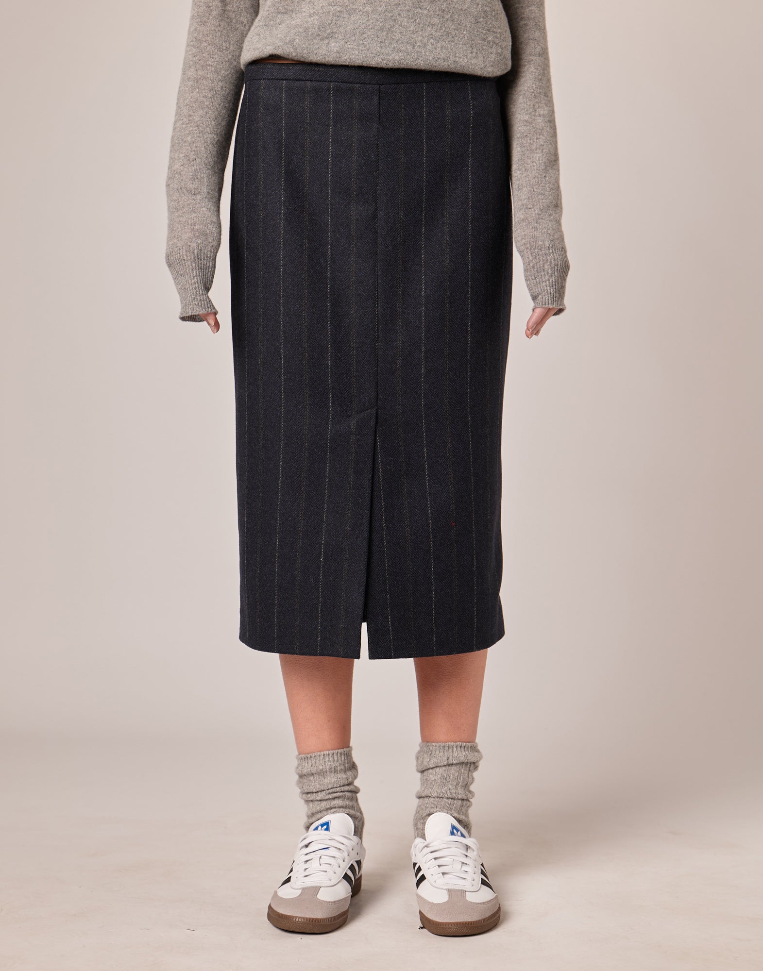 DOUUOD Gonna Midi a Tubino in Microresca Gessata Stretch