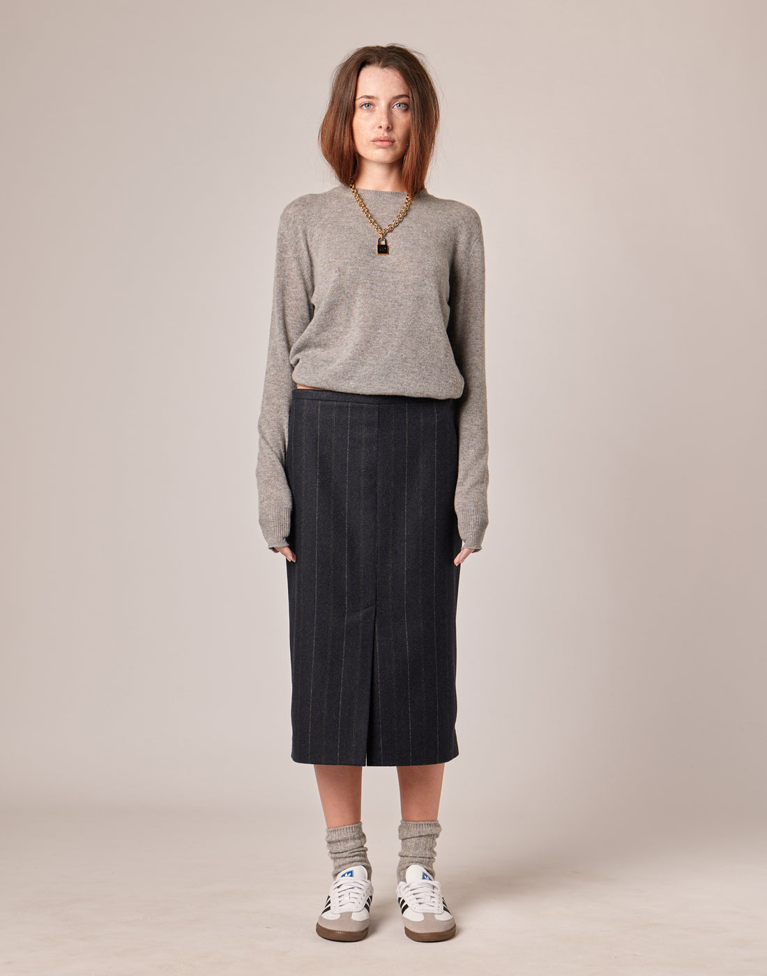 DOUUOD Gonna Midi a Tubino in Microresca Gessata Stretch