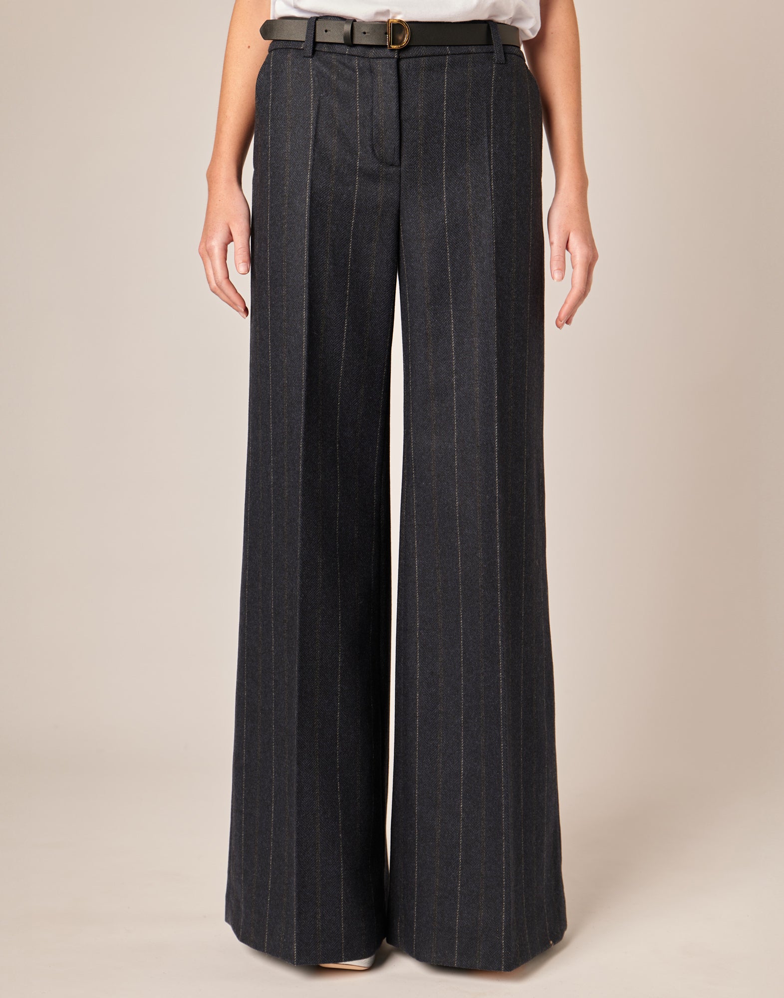 DOUUOD Pantaloni Lunghi Ampi in Microresca Gessata Stretch