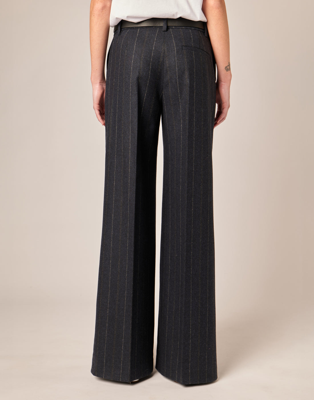 DOUUOD Pantaloni Lunghi Ampi in Microresca Gessata Stretch