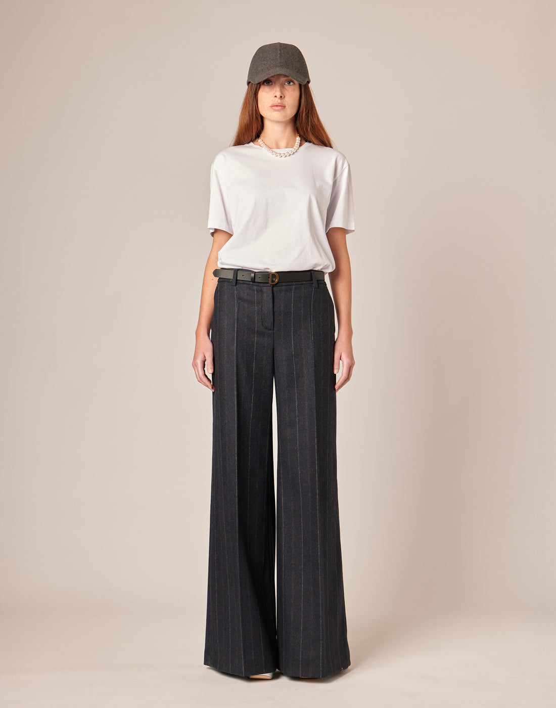 DOUUOD Pantaloni Lunghi Ampi in Microresca Gessata Stretch
