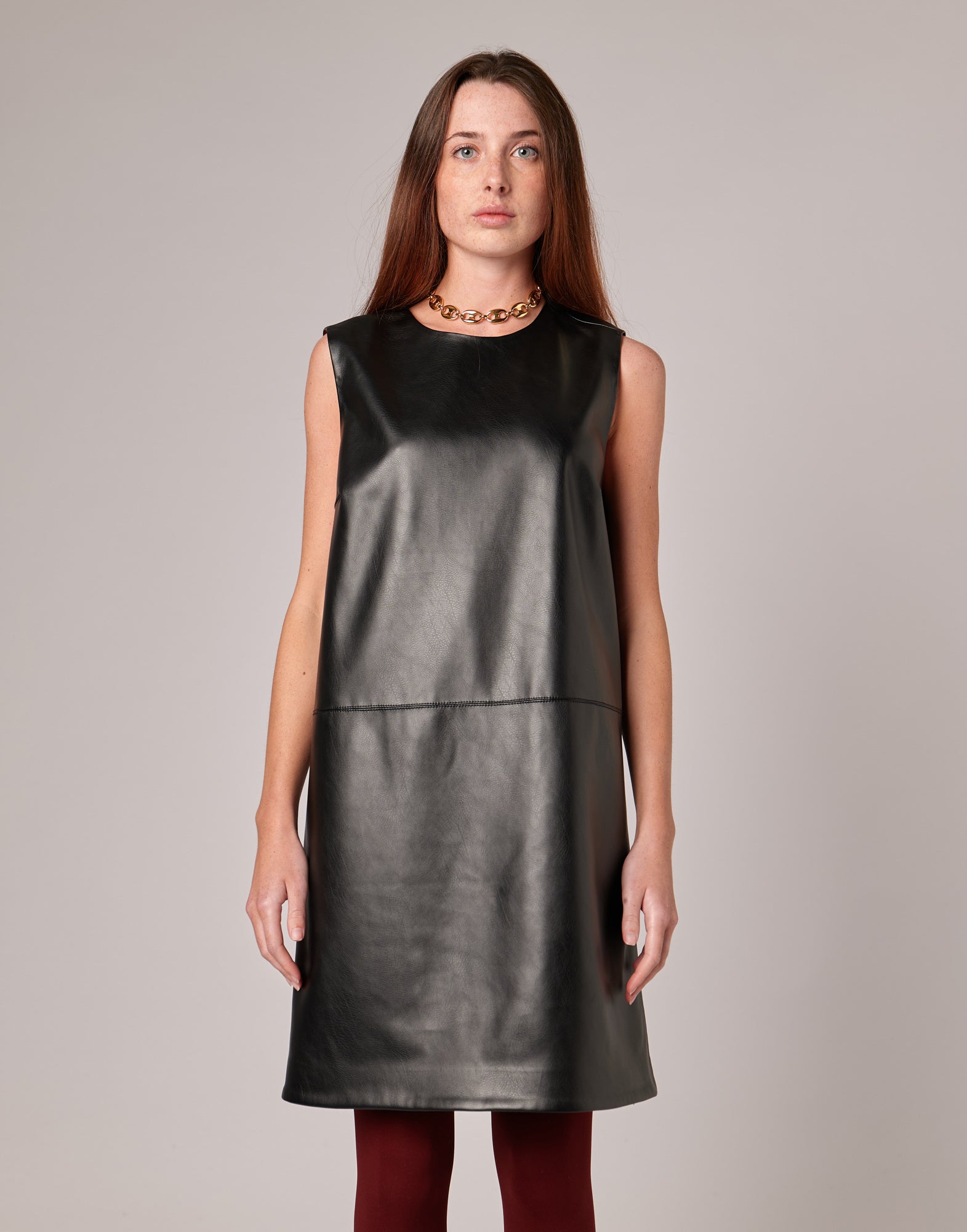 DOUUOD Mini Abito in Eco Vintage Leather Nero