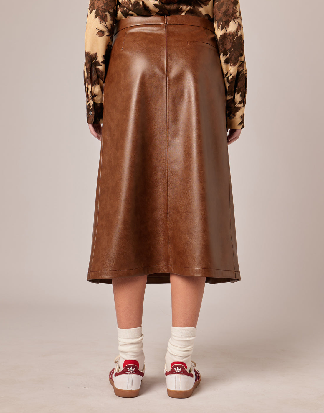 DOUUOD Gonna Longuette Plissettata in Eco Vintage Leather Caramello