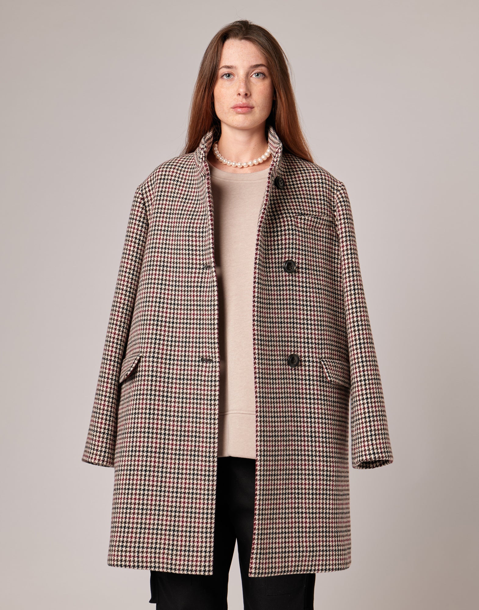 DOUUOD Cappotto Monopetto in Pied de Poule