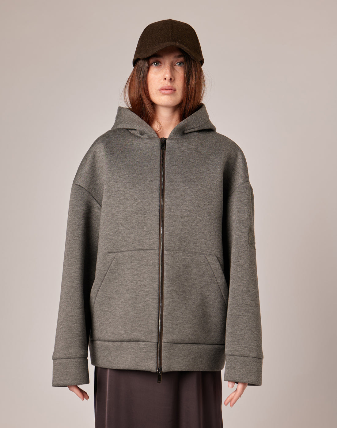 DOUUOD Giacca con Zip e Cappuccio in Neoprene Wool Jersey
