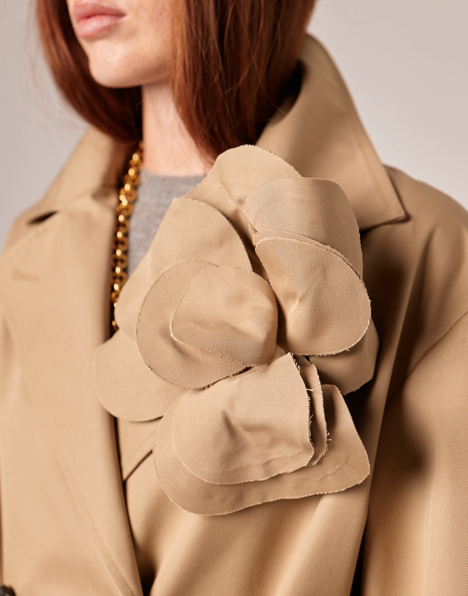 DOUUOD Spilla a Fiore in Tecno Coat Waterproof Camel