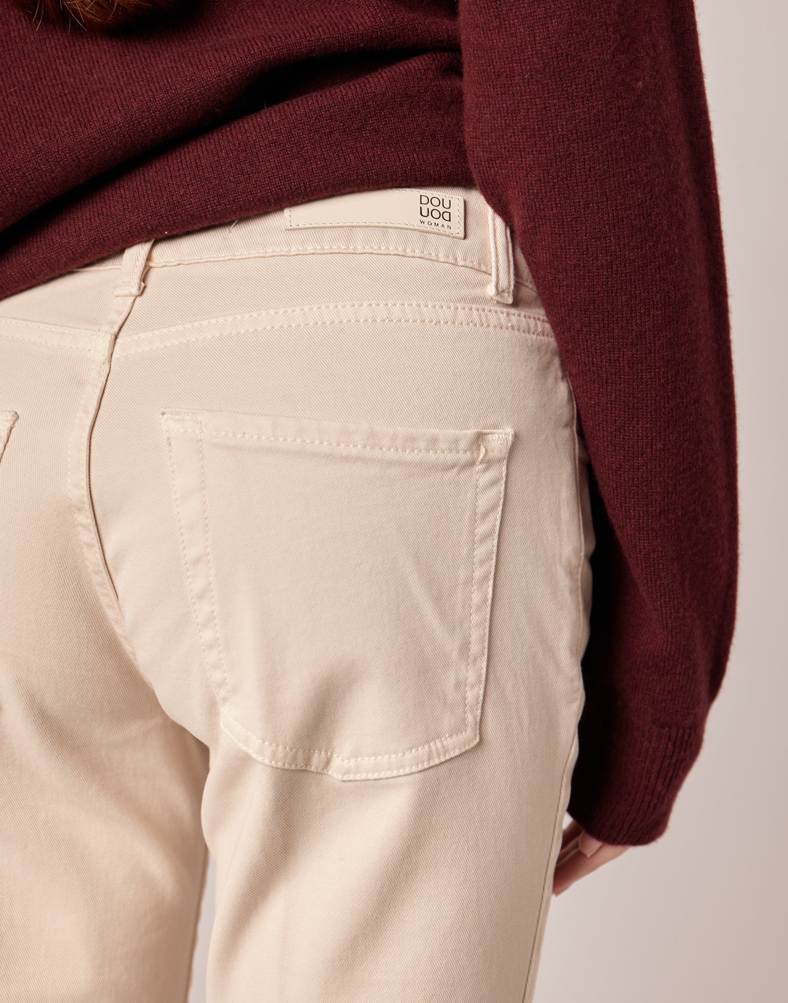 DOUUOD Pantaloni 5 Tasche in Drill Cotone Stretch Stucco