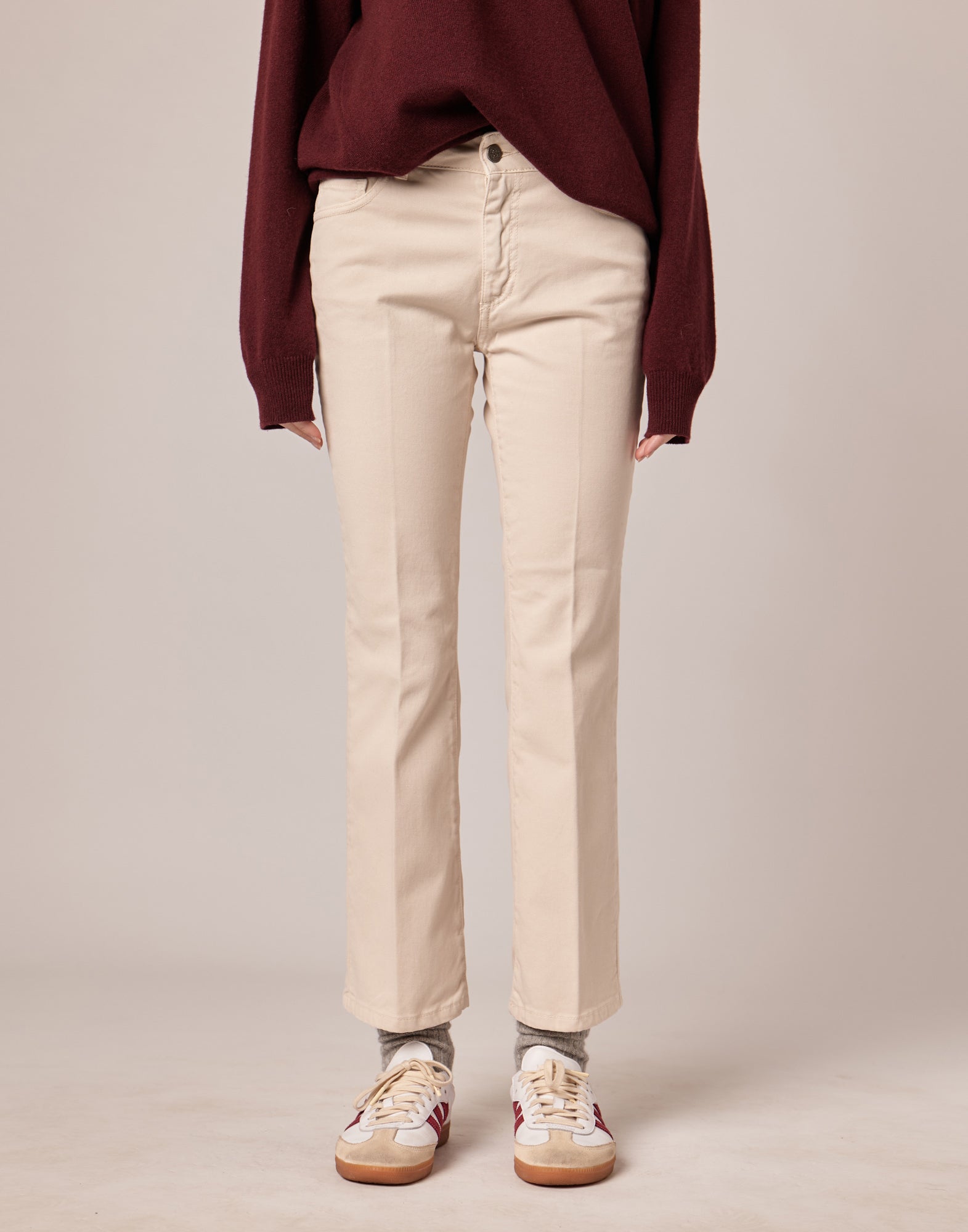 DOUUOD Pantaloni 5 Tasche in Drill Cotone Stretch Stucco