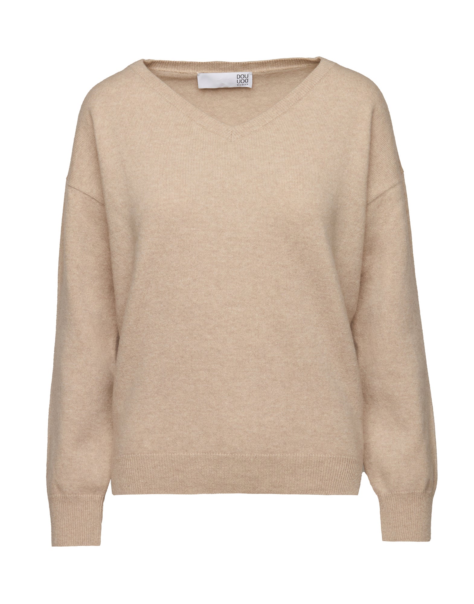 DOUUOD Maglione Ampio a V in Lana Extrafine/Cashmere Vaniglia