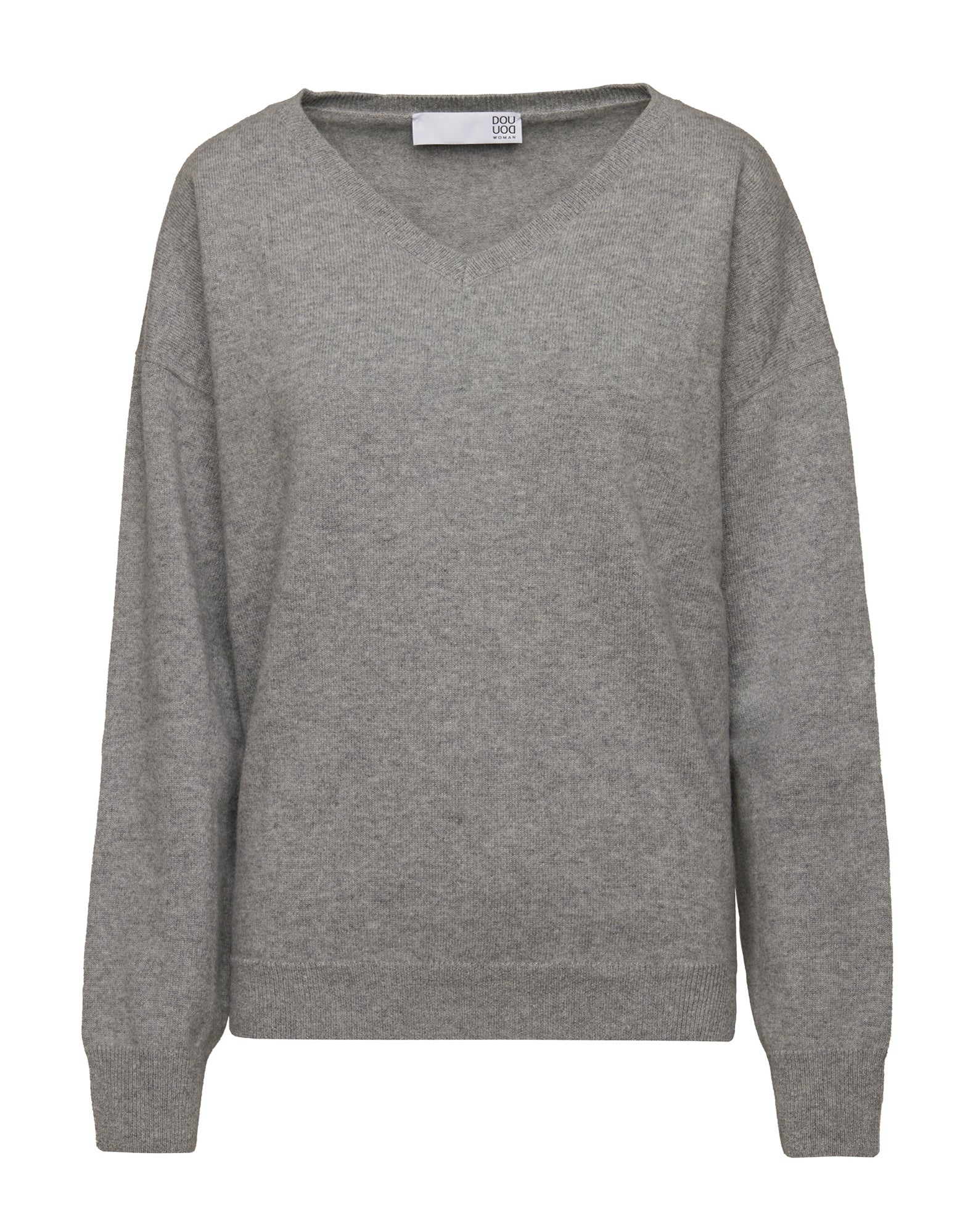 DOUUOD Maglione Ampio a V in Lana Extrafine/Cashmere Grigio Chiaro