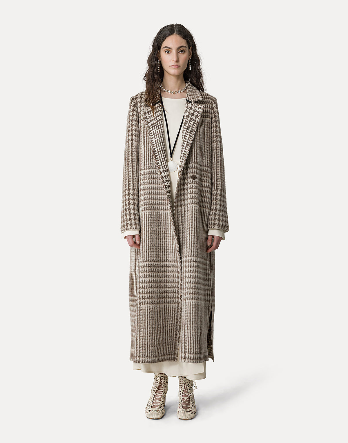 FORTE FORTE Cappotto Lungo in Alpaca a Check