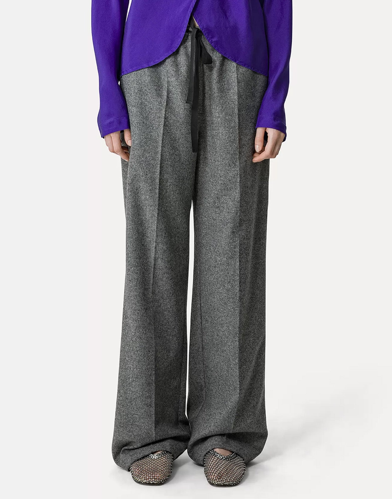 FORTE FORTE Pantalone con Coulisse in Panno di Lana Grigio