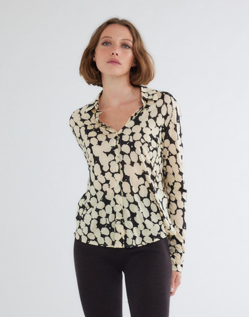 MAJESTIC FILATURES Camicia a Maniche Lunghe in Lyocel/Lana Vergine Noir/Milk