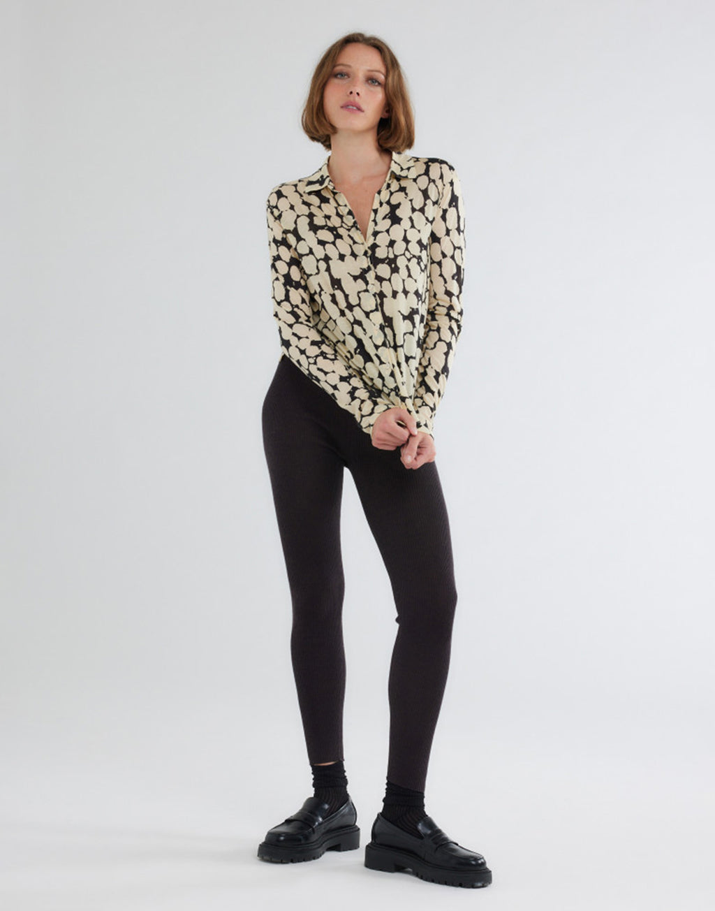 MAJESTIC FILATURES Camicia a Maniche Lunghe in Lyocel/Lana Vergine Noir/Milk