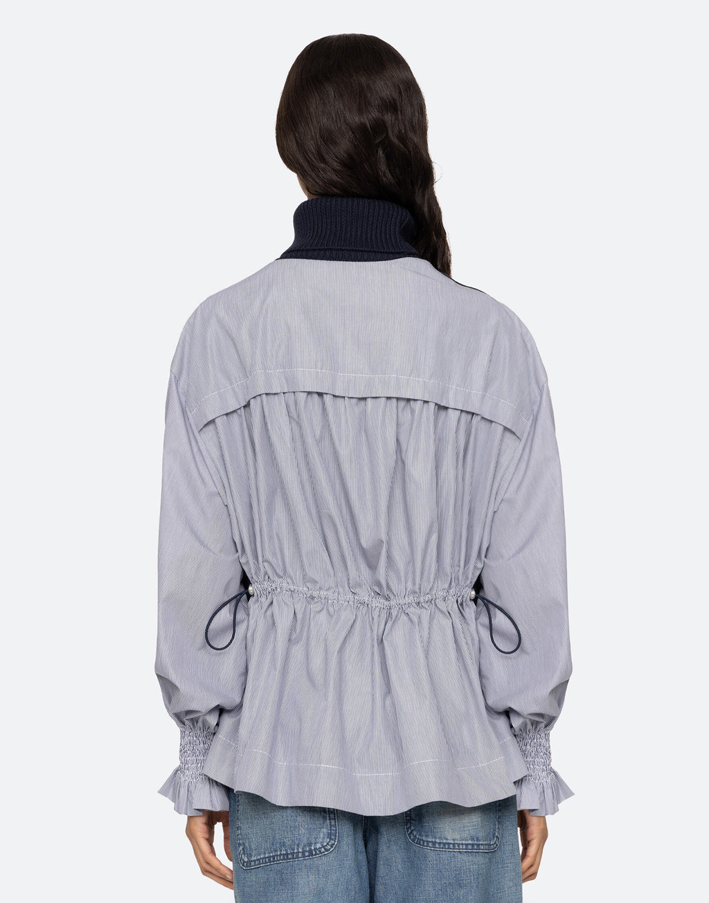 SEA NY Maglione Camicia a Collo Alto Navy