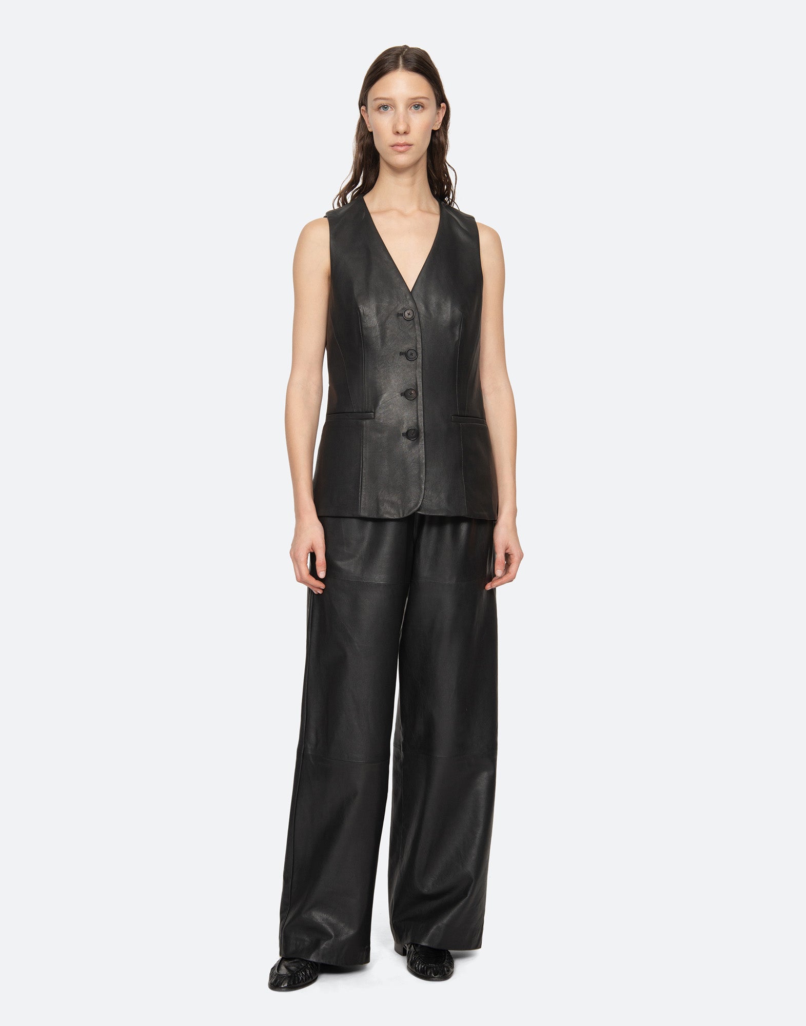 SEA NY Pantaloni in Pelle Lucie Neri