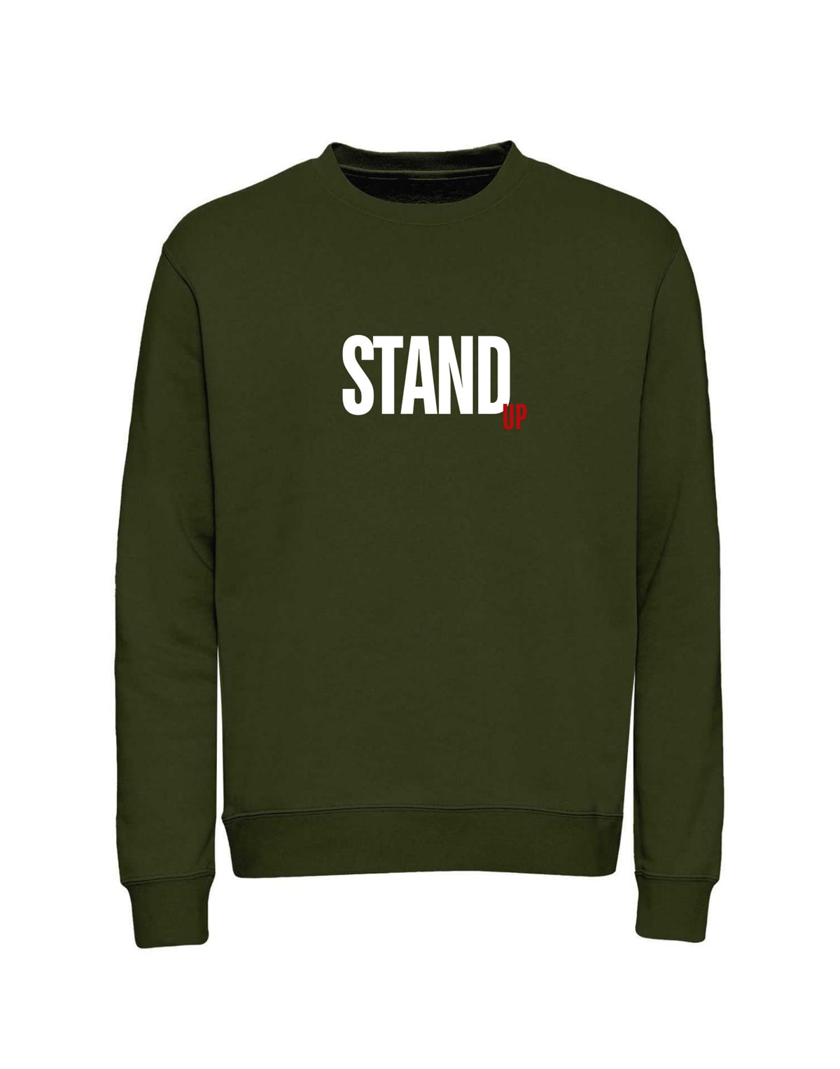 STAND UP Felpa Girocollo Olive con Stampa