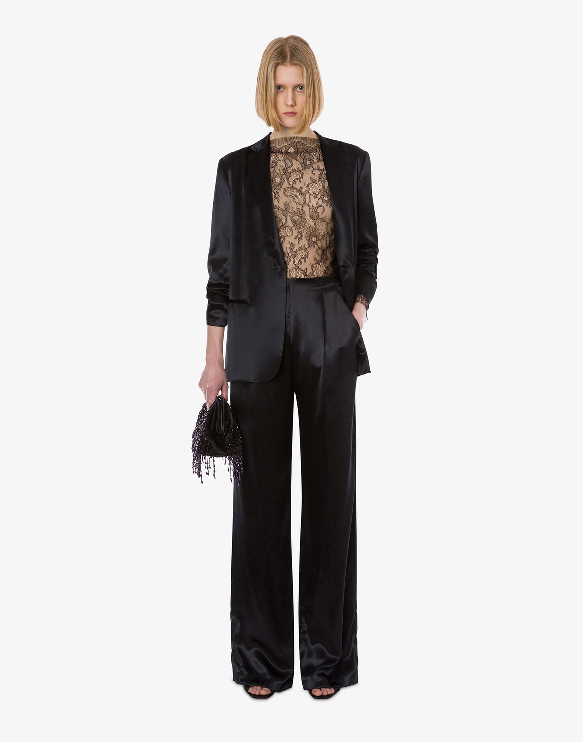 ALBERTA FERRETTI Pantaloni in Raso Lucido Nero