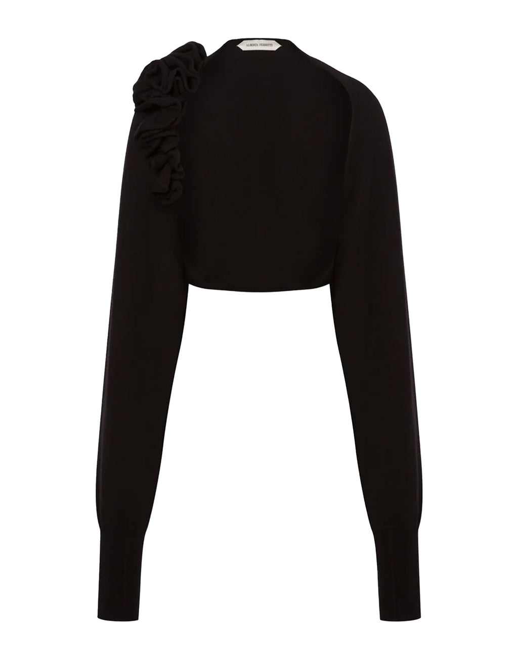 ALBERTA FERRETTI Bolero in Lana Merino, Seta e Cashmere con Fiori 3D Nero