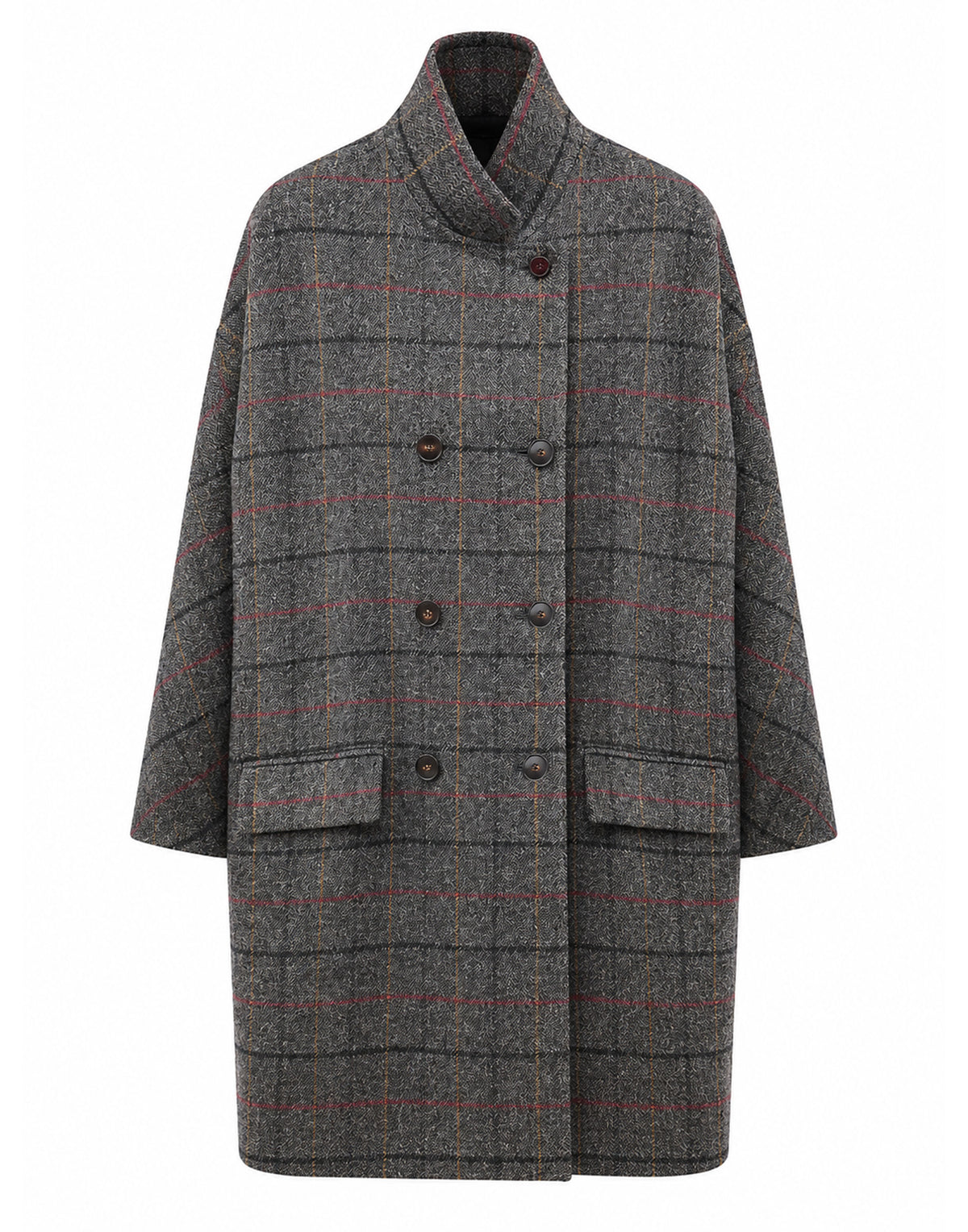ALBERTO BIANI Cappotto a Uovo in Lana Check Grigio Piombo