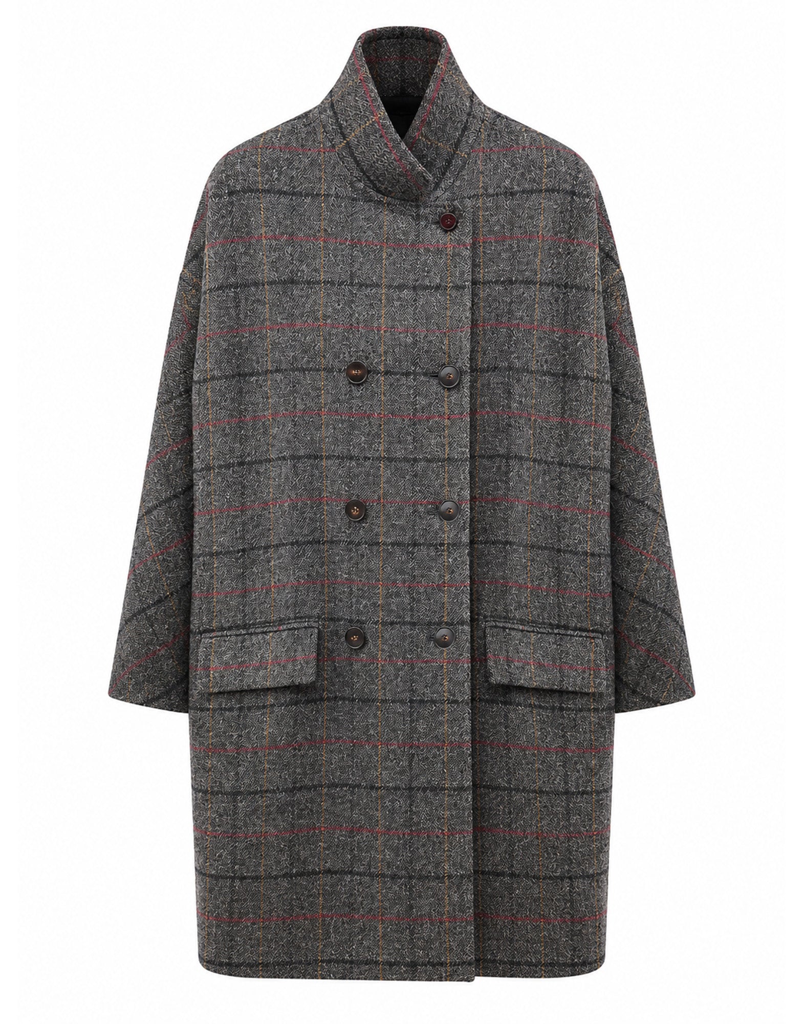 ALBERTO BIANI Cappotto a Uovo in Lana Check Grigio Piombo