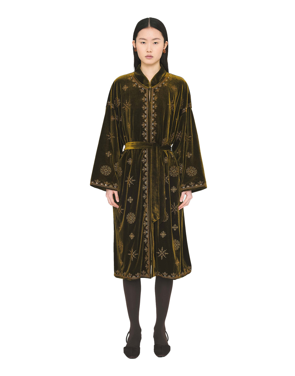 ANTIK BATIK Cappotto Vestaglia Illuminato in Velluto Verde